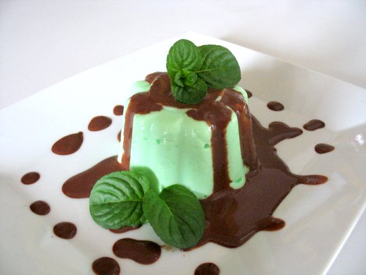 panna cotta alla menta con salsa al cioccolato